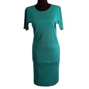 Exclusively Misook XS Petite Sheath Dress Teal Midi Stretchy Slinky Travel Knit